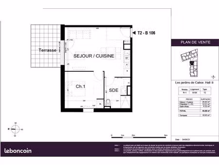 appartement 2 pièces 45 m²