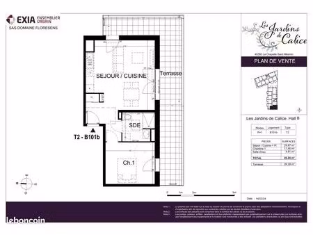 appartement 2 pièces 46 m²