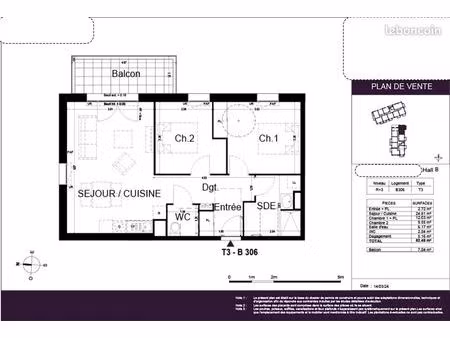 appartement 3 pièces 62 m²