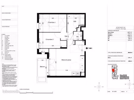 appartement 3 pièces 58 m²