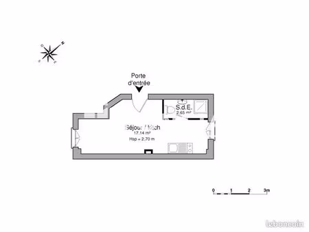 appartement 1 pièce 19 m²