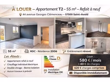 ◊ appartement t2 – 55 m² – refait à neuf – rdc – saint-avold