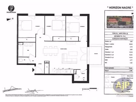 appartement 4 pièces 75 m²