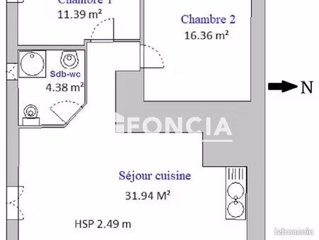 appartement 3 pièces 64 m²