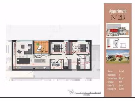 appartement 2ch avec terrasse sud