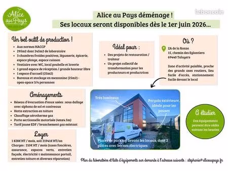 recherche locataire locaux labo traiteur taluyers - 01.06.2026