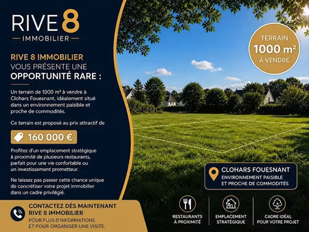 vente terrain 1000 m² à clohars-fouesnant (29950)  160 000 €