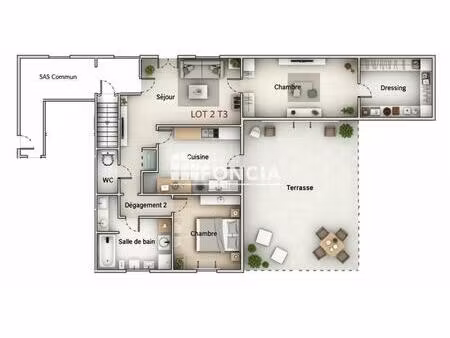 à vendre – appartement t3 avec toit-terrasse – 88 m² – lent (01240)