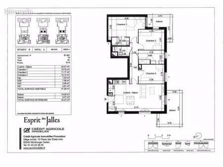 appartement t4 de 91 m² dernier etage