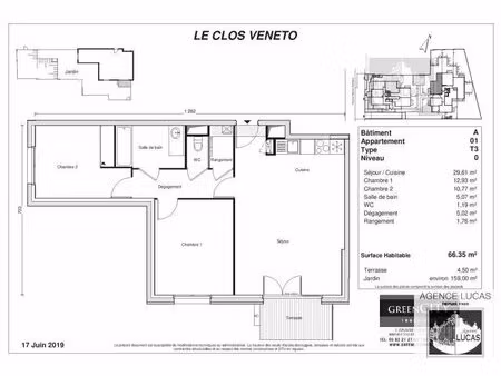 3pièces 66 35m² le plessis-trevise