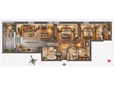 grand t3 de 73m² habitables  exposé ouest  2 stationnements inclus  offre commerciale en c
