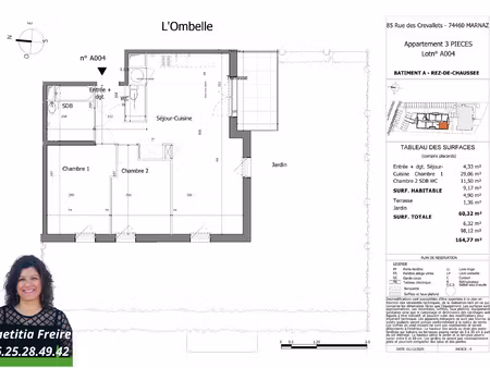 appartement 3 pièces - 61 m²