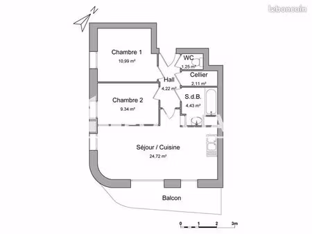 appartement 3 pièces 57 m²