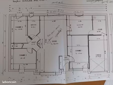 maison individuelle 3 chambres  plain pied terrain 1056 m2