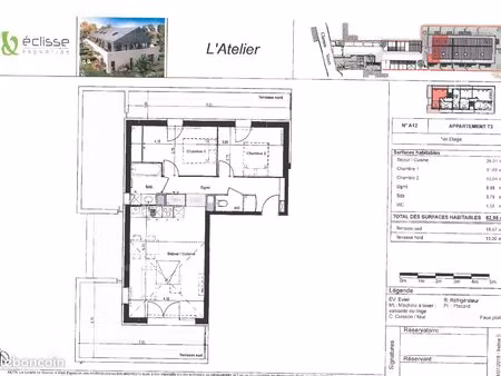 appartement 3 pièces 63 m²