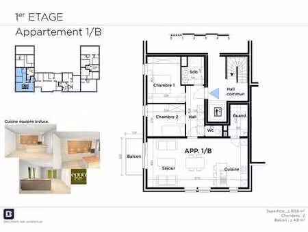 appartement 1/b avec cuisine