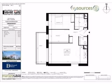 appartement 3 pièces 64 m²