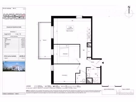 appartement 3 pièces 63 m²