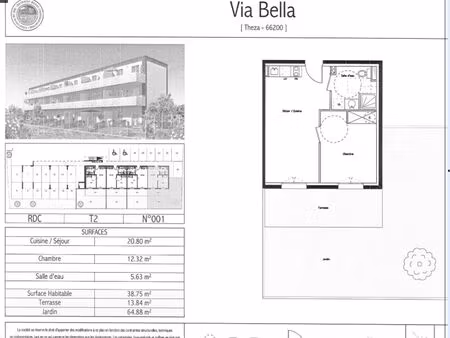 f2 rdc jardin terrasse 2 places de parking 9 kms de perpignan