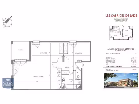 appartement à louer 3 pièces 65.3 m² - cugnaux (31) - 752€