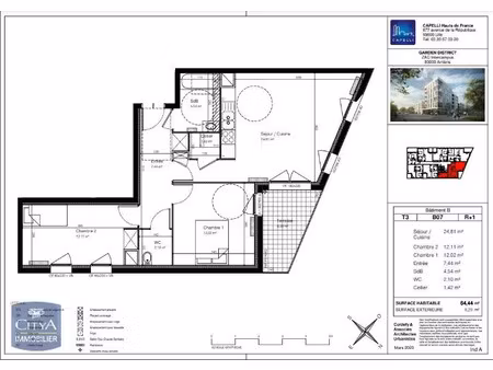appartement à louer 3 pièces 64.44 m² - amiens (80) - 780€