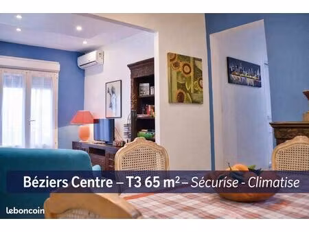 t3 65 m² – béziers centre jean jaurès – clim – dpe c – sécurisé