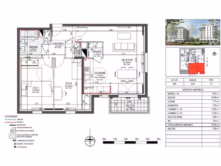 location appartement 3 pièces 74.54 m² à bobigny (93000)  1 085 €