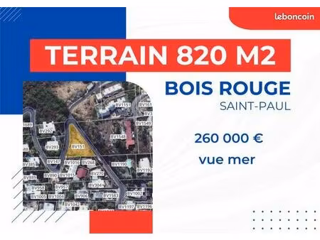 terrain constructible vue mer – 820m² – bois rouge saint-paul – parcelle bv 151