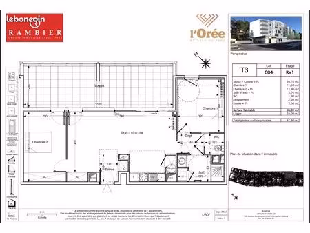 appartement 3 pièces 69 m²
