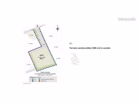 terrain constructible 586 m2 libre de constructeur