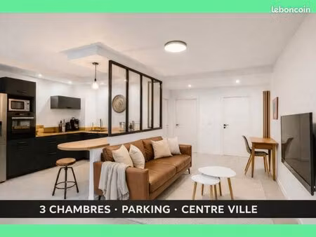 appartement 3 chambres parking balcon cave centre-ville
