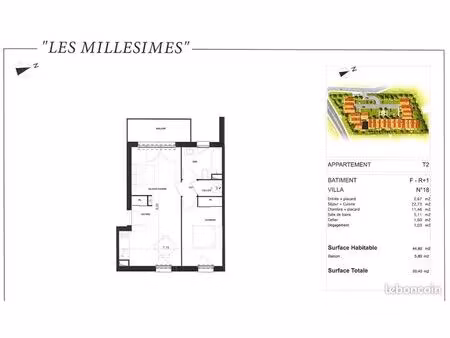 appartement 2 pièces 44 m²