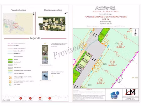 vente terrain 322 m² à le thou (17290)  62 790 €