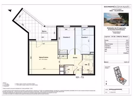 appartement 3 pièces 62 m²