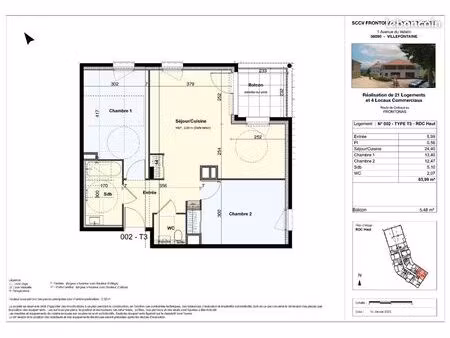 appartement 3 pièces 64 m²