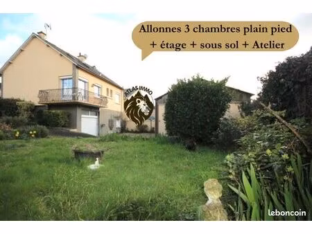 maison 3 ch de plain pied + étage + ss-sol + atelier