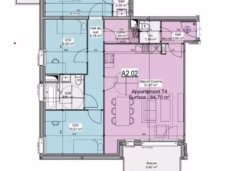 t4 85m² + 2 parkings + 2 balcons