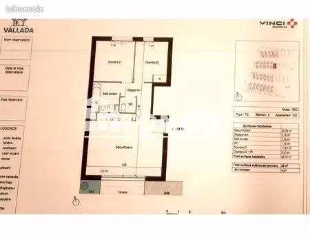 appartement 3 pièces 63 m²