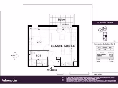 appartement 2 pièces 45 m²