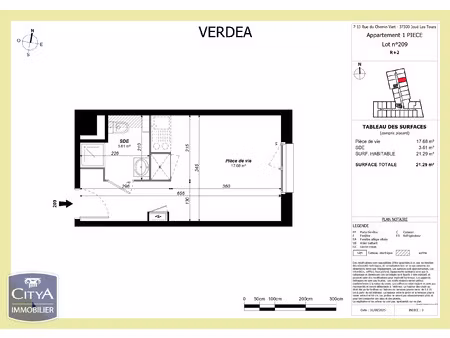 appartement à vendre 1 pièce 21.29 m² - joué-lès-tours (37) - 133 035€