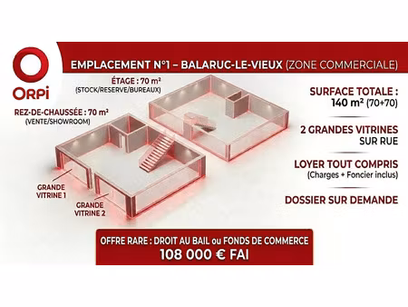 vente commerce 140 m² balaruc-le-vieux (34540)