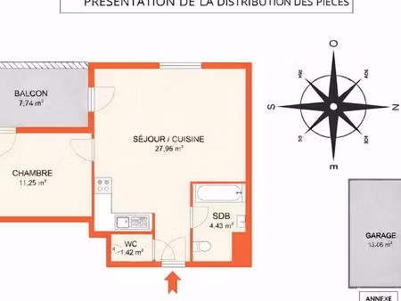 f2 meublé avec garage en sous-sol à louer