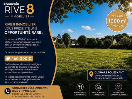 terrain 1000 m² clohars fouesnant