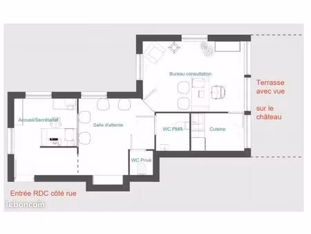 local pro/libéral 45m² – centre-ville sully-sur-loire – terrasse avec vue château