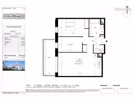 appartement 3 pièces 63 m²