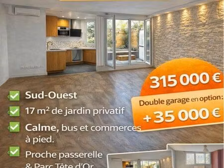 t4 80 m² avec jardin privatif – lumineux – proche parc tête d’or – double garage possible