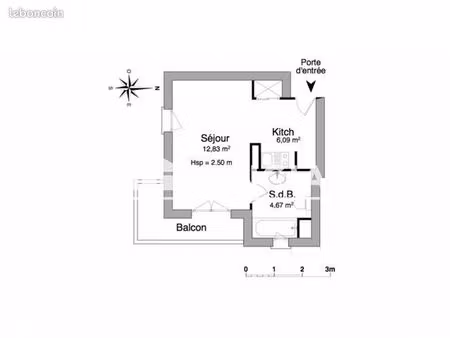 studio 1 pièce 23 m²