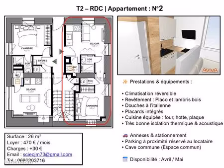 t2-rdc 26 m2 470 + 30 charge - st christophe sur guiers 383380