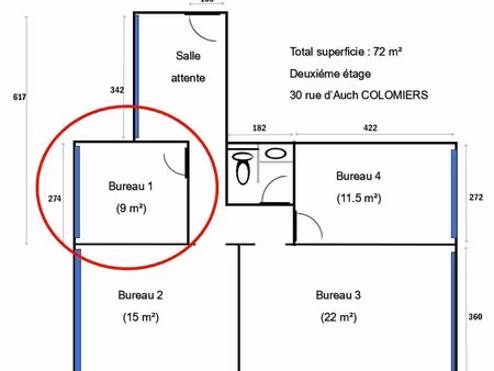 location bureau de 9m² (200)