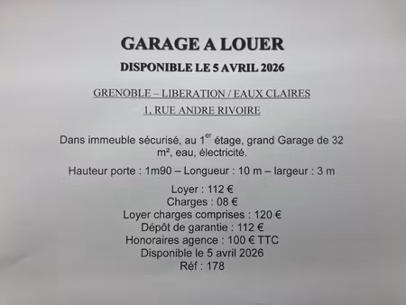 eaux claires / liberation - garage de 32 m2 avec eau et élec